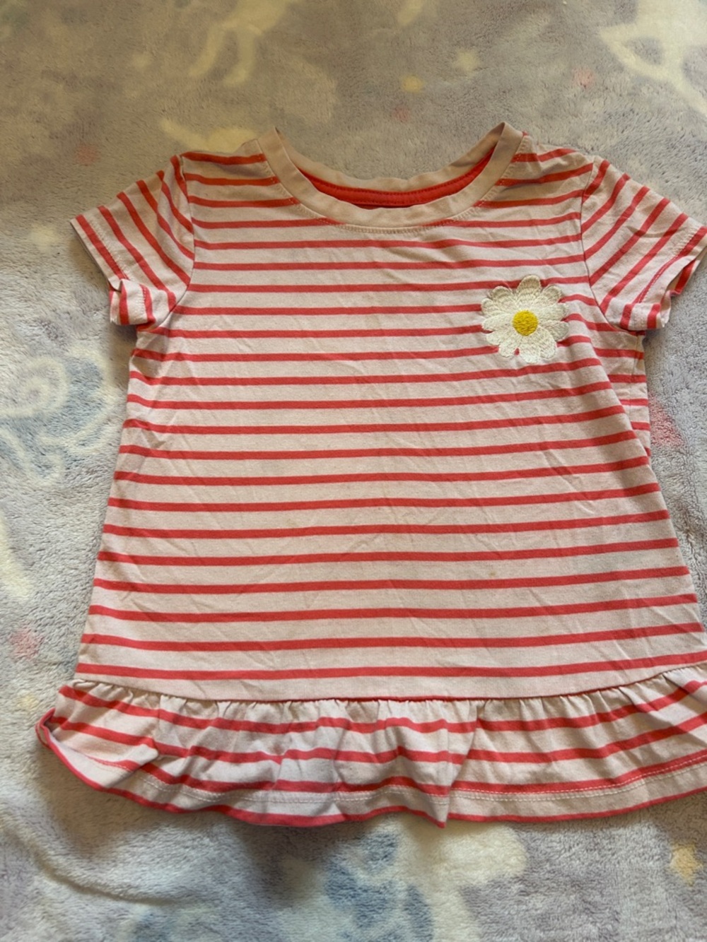 Cat & Jack Pink and Red Striped Short Sleeve Daisy Ruffle Tee